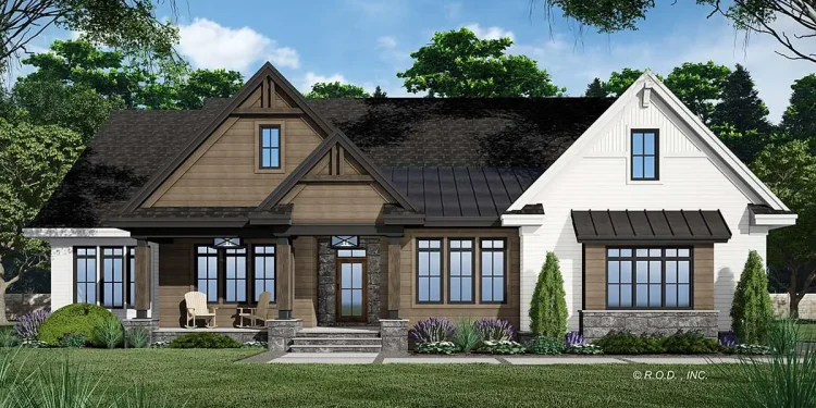 Classic Ranch House Plan with Covered Front Porch – 1,709 Sq. Ft.