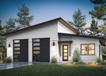 Compact 1-Bedroom Garage Plan with Covered Patio & Workshop