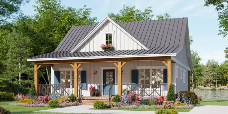 976-Sq-Ft Country Cottage with 8-Foot-Deep Front and Back Porches