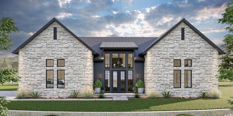 Modern House Under 1,800 Sq Ft with Stone Accents — (1,734 Sq Ft)