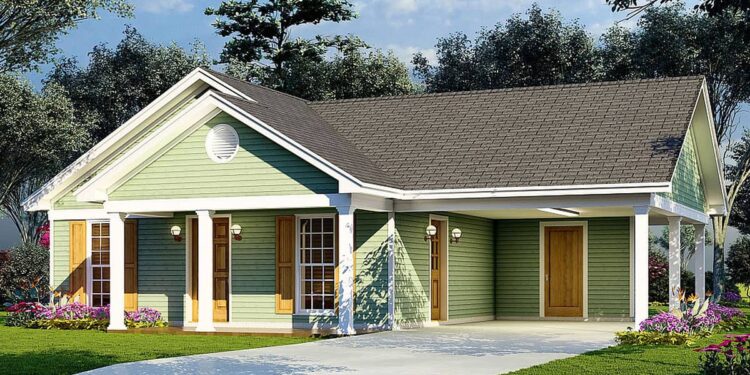 One-Level Traditional Home Plan with Carport — (≈ 1,025 Sq Ft)