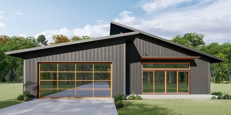 Modern Barndominium Under 2,000 Sq Ft with Vaulted Great Room.