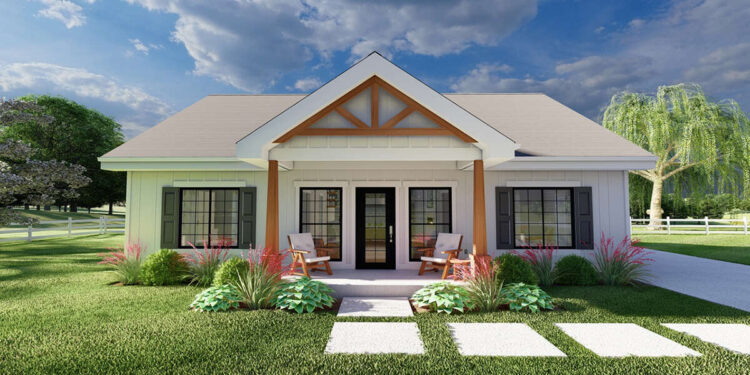 Country Home Plan — 1,360 Sq Ft, 3 Beds & 2 Baths