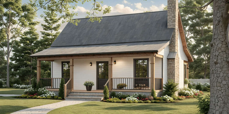 Modern Farmhouse Plan — 1 Bedroom, 1 Bathroom, ~600 Sq Ft