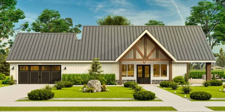 1-Story Barndominium Style House with Front & Side Porches — (1,983 Sq Ft)