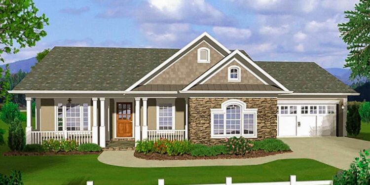 3-Bedroom Ranch with Covered Porches — 500 sqft..