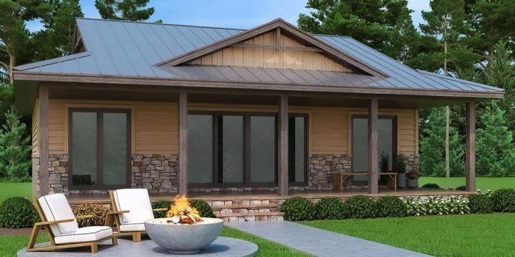 Rustic Cottage Plan with 2 Bedrooms — 1153 sqft..