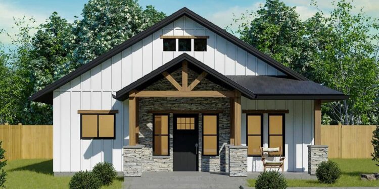 Rustic Country Cottage with Vaulted Front Porch (Approx. 1,020 Sq. Ft.)