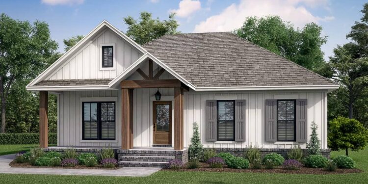 2-Bed Craftsman Starter Home Plan with Garage In Back – 1,301 sq ft • 2 Beds & 2 Baths