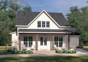 Small Two-Bedroom Farmhouse with 6′ Deep Front Porch — (1,263 Sq Ft)