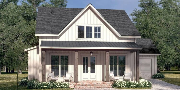 Small Two-Bedroom Farmhouse with 6′ Deep Front Porch — (1,263 Sq Ft)