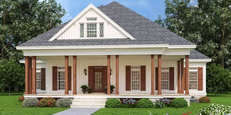 Raised Cottage with Wrap Porches & Optional Detached Garage – 1608 sqft