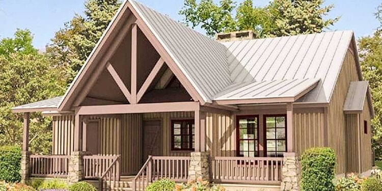 Country Cabin with Vaulted Front Porch and a 2-Sided Fireplace