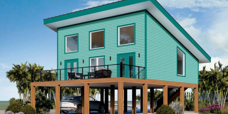 1,105 Sq Ft Coastal Contemporary House Plan on a Pier Foundation – 2 Bedrooms & Loft