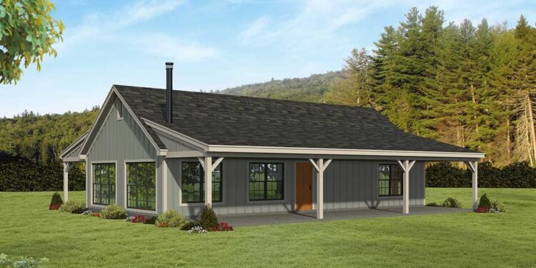 One-Story Country Home with Deep Front & Rear Porches – 1200 sqft.