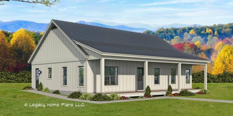 One-Level Country House Plan with Open Living Space —  (1,477 Sq Ft)