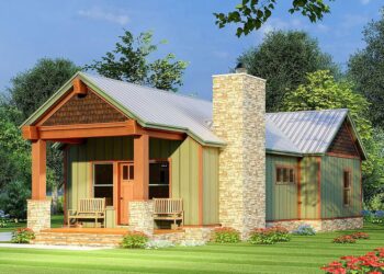 Arts & Crafts House Plan with 2 Bedrooms & a Vaulted Interior – 921 sq ft