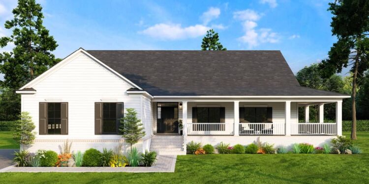 3-Bed Contemporary Farmhouse with 3-Sided Wrap-Around Porch — 653 sqft.