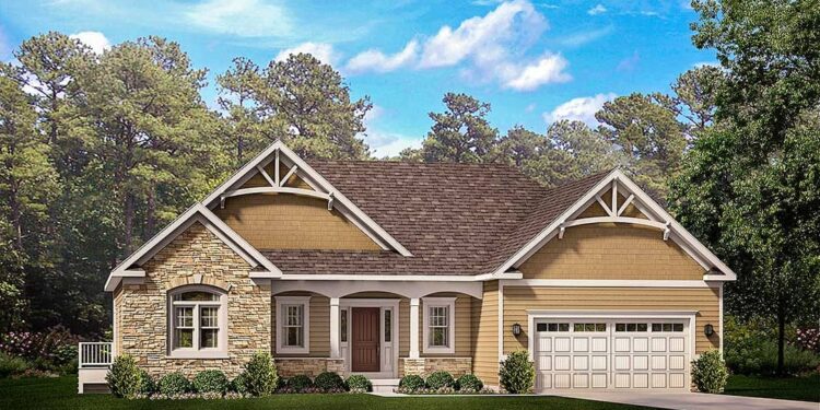 Exclusive One-Story Craftsman Plan with Two Master Suites — 1967 sqft