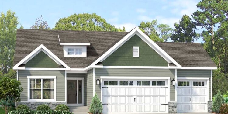 Cozy New American Ranch Under 1,200 Sq Ft with 3-Car Garage