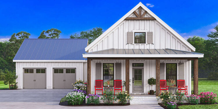 Modern Farmhouse Plan – 1,305 Sq Ft, 2 Beds & 2 Baths