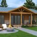 2-Bed Rustic Cabin with 10′ Deep Front Porch – 1,080 Sq Ft • 2 Beds • 2 Baths