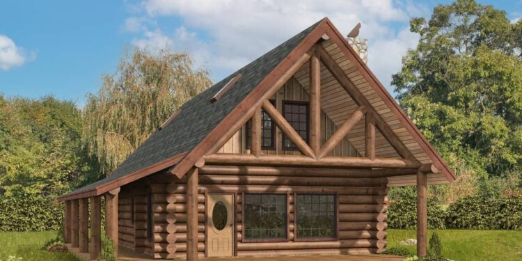 1-Bed Log Cabin with Loft & Wrap-Around Porch – 1,340 Sq Ft
