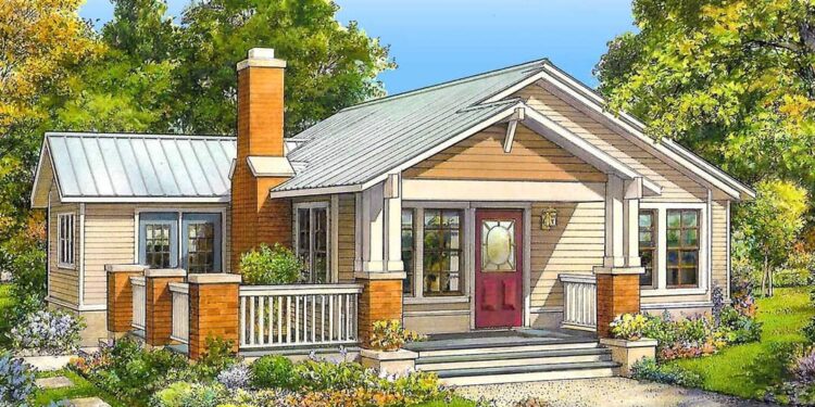 Simply Sweet 2-Bed Cottage Plan with Front Porch – 1,107 Sq Ft | 2 Beds & 2 Baths