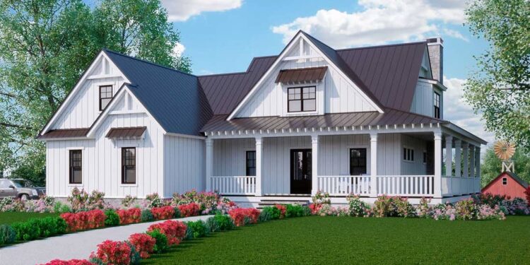 Modern Farmhouse with Wrap-around Porch & Walk-out Basement – ~2,589 Sq Ft