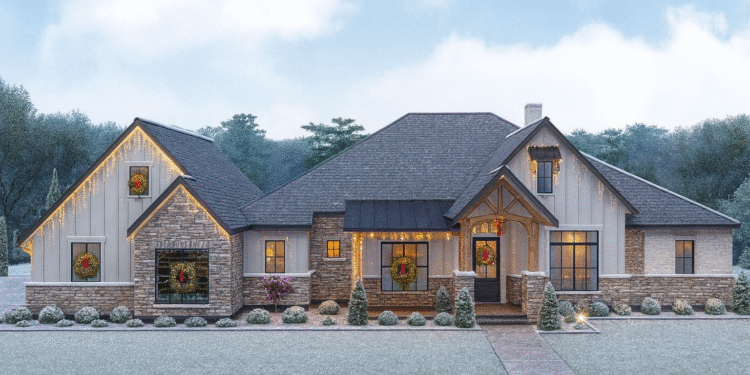 3,413 Sq Ft One-Level Craftsman Home — 4-Bed, Office & Media Room (Plan 25418TF)