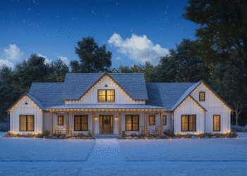 2,500 Sq Ft Modern Farmhouse — 4-Bed, 3.5-Bath, 3-Car Garage (Plan 041-00384)