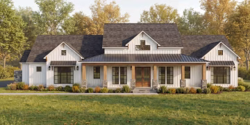 2692 sq ft Elegant Modern Farmhouse House Plan with 3-Car Garage and Outdoor Living