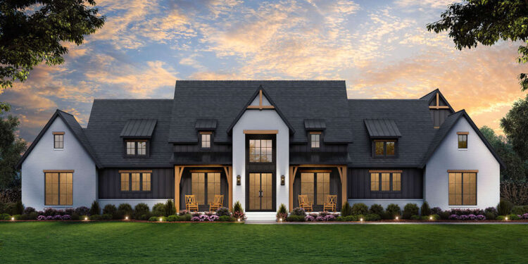3877 sq ft Modern Farmhouse Plan with 4 Bedrooms and 3.5 Bathrooms