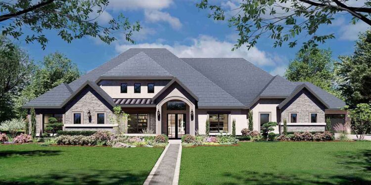 4096 sq ft French Country House Plan with 4 Bedrooms and 5 Bathrooms