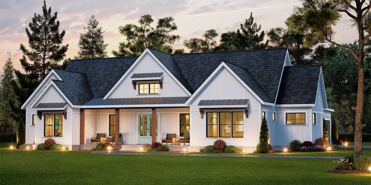 2593 sq ft Modern Farmhouse Plan with 4 Bedrooms and 3.5 Bathrooms